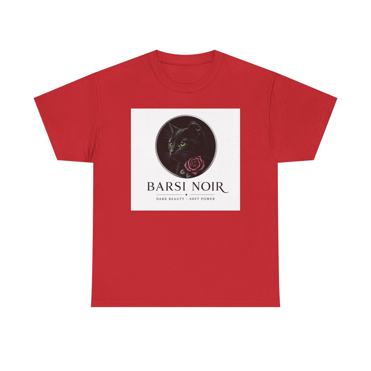 Barsi Noir Graphic Tee — Black Cat & Rose Vintage Logo Shirt