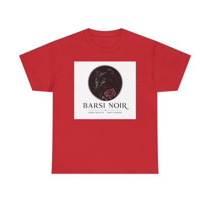 Barsi Noir Graphic Tee — Black Cat & Rose Vintage Logo Shirt