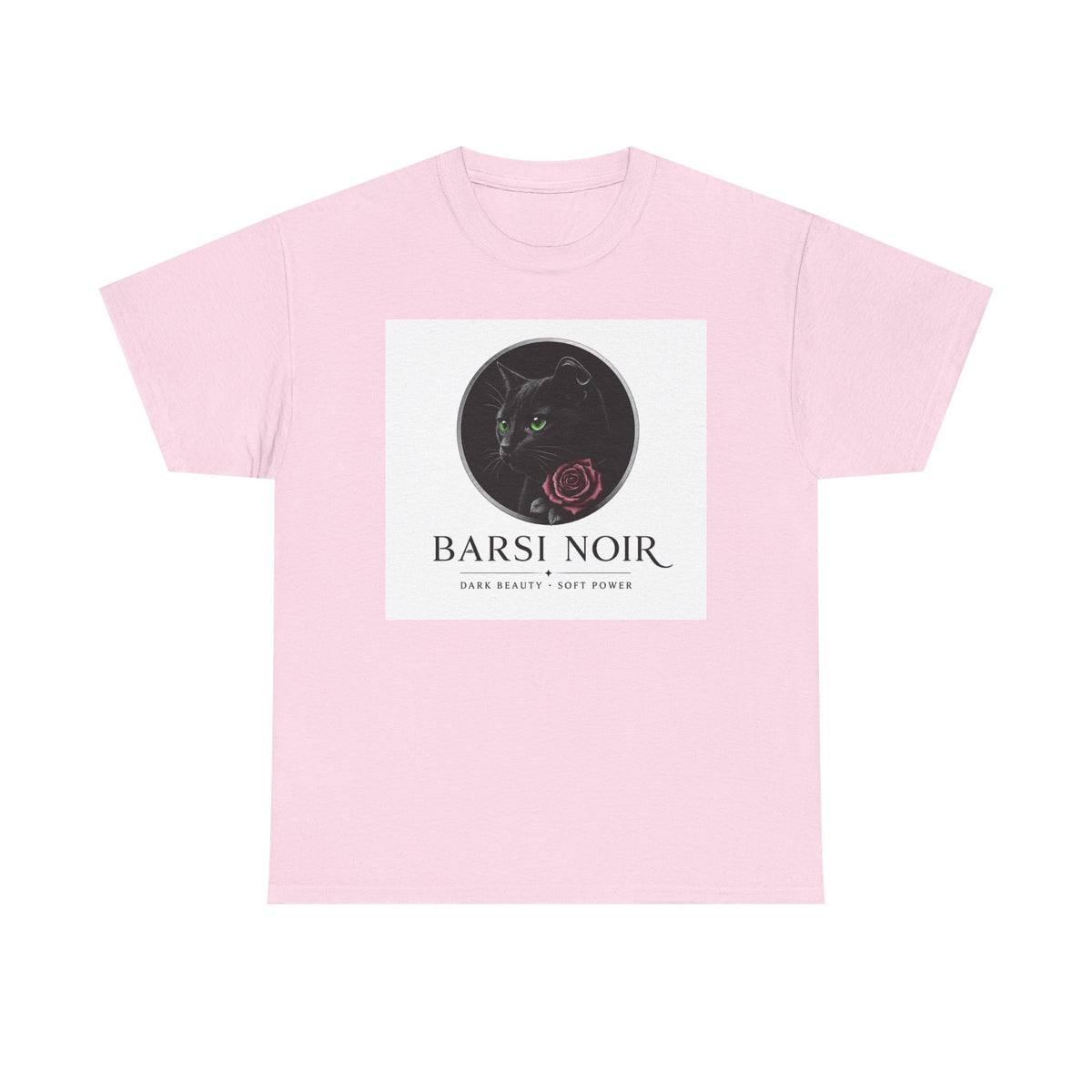Barsi Noir Graphic Tee — Black Cat & Rose Vintage Logo Shirt