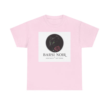 Barsi Noir Graphic Tee — Black Cat & Rose Vintage Logo Shirt