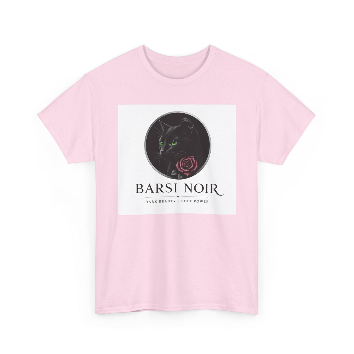 Barsi Noir Graphic Tee — Black Cat & Rose Vintage Logo Shirt