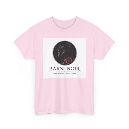 Barsi Noir Graphic Tee — Black Cat & Rose Vintage Logo Shirt