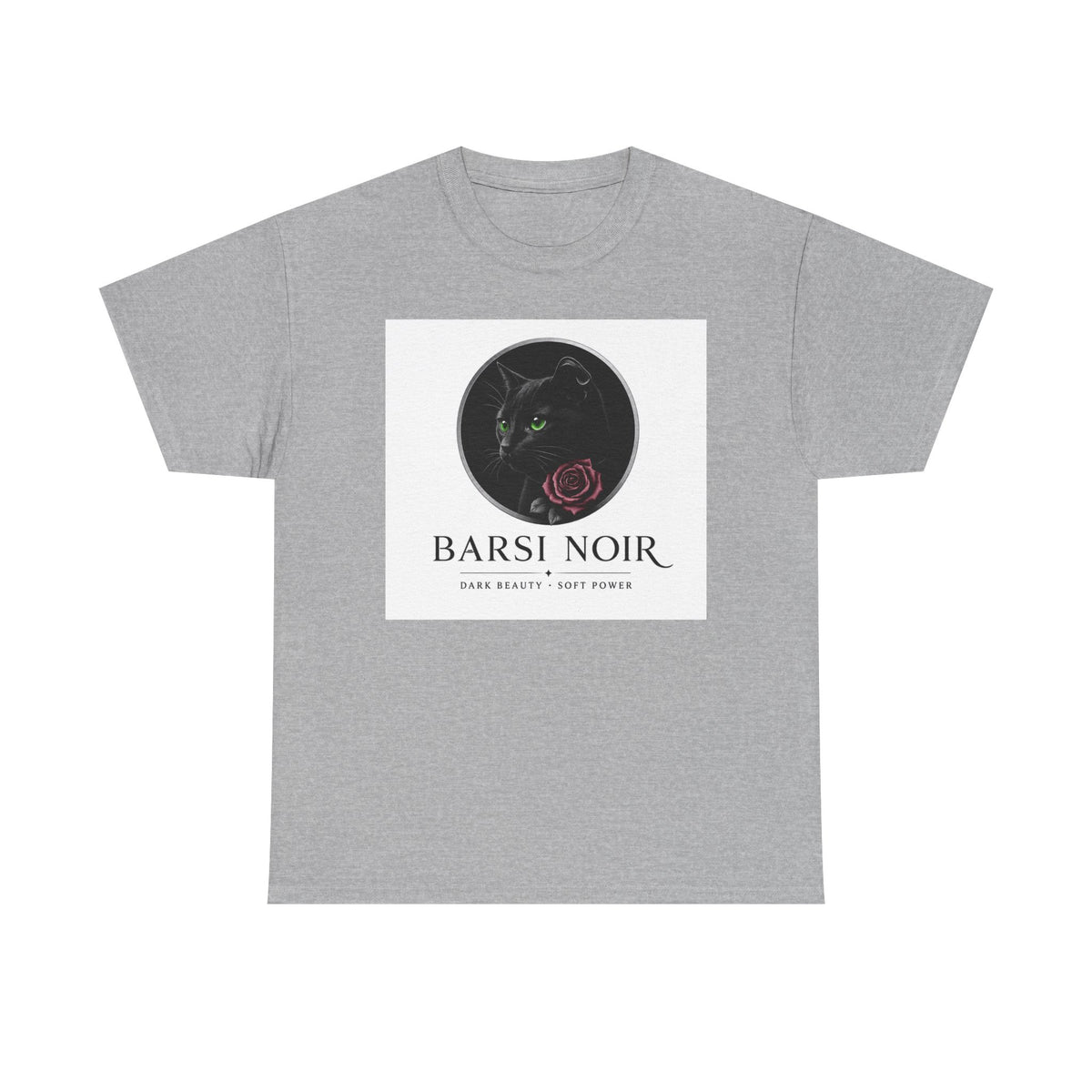 Barsi Noir Graphic Tee — Black Cat & Rose Vintage Logo Shirt