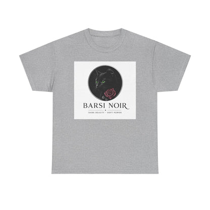 Barsi Noir Graphic Tee — Black Cat & Rose Vintage Logo Shirt