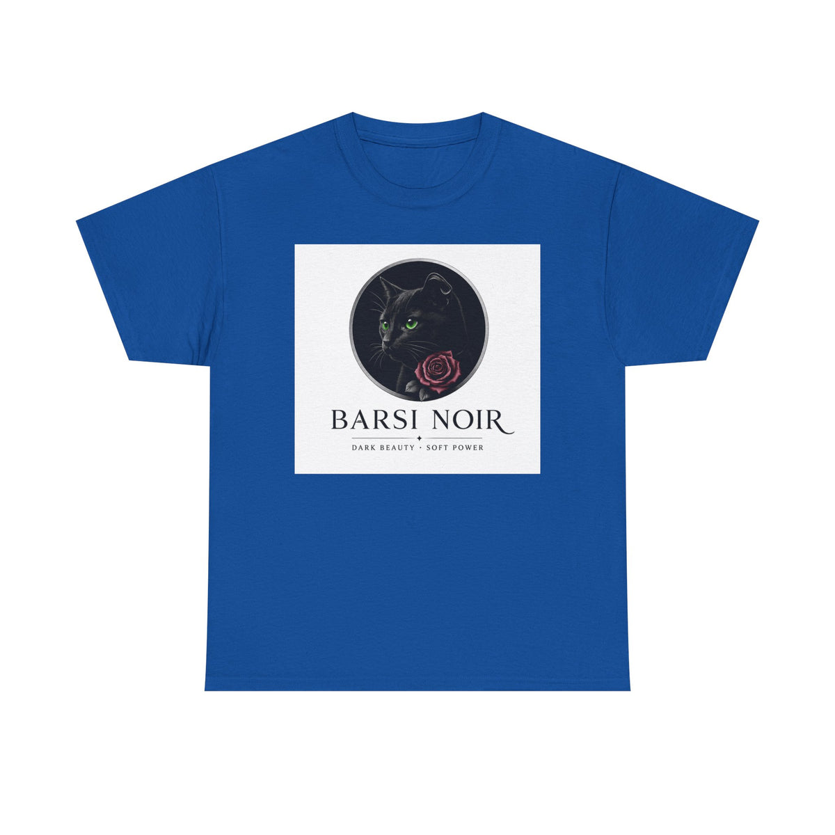 Barsi Noir Graphic Tee — Black Cat & Rose Vintage Logo Shirt
