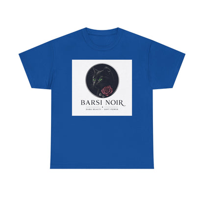 Barsi Noir Graphic Tee — Black Cat & Rose Vintage Logo Shirt
