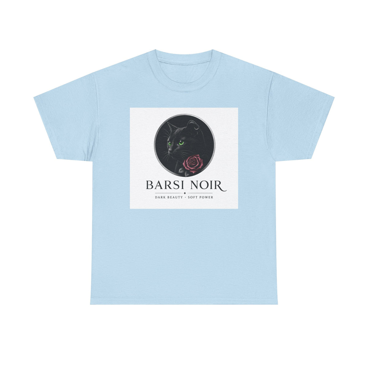 Barsi Noir Graphic Tee — Black Cat & Rose Vintage Logo Shirt