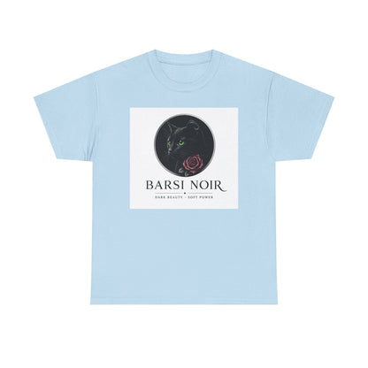 Barsi Noir Graphic Tee — Black Cat & Rose Vintage Logo Shirt