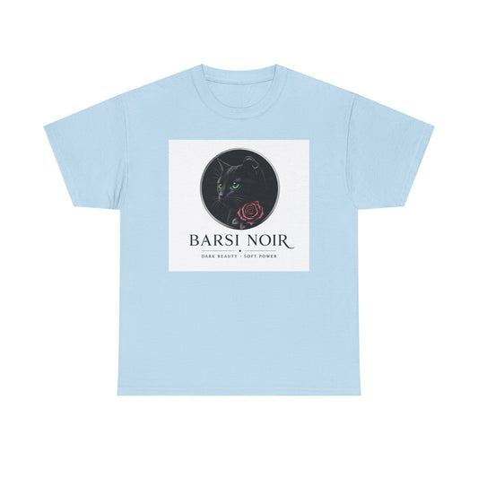 Barsi Noir Graphic Tee — Black Cat & Rose Vintage Logo Shirt