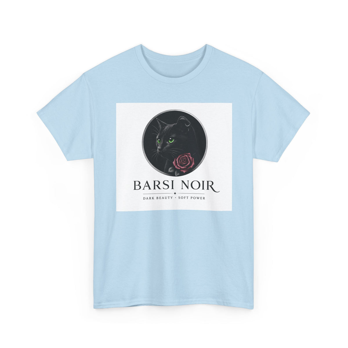 Barsi Noir Graphic Tee — Black Cat & Rose Vintage Logo Shirt