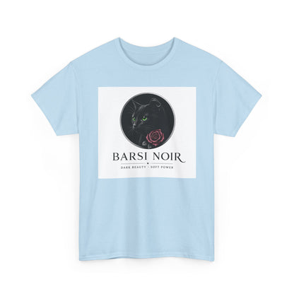 Barsi Noir Graphic Tee — Black Cat & Rose Vintage Logo Shirt