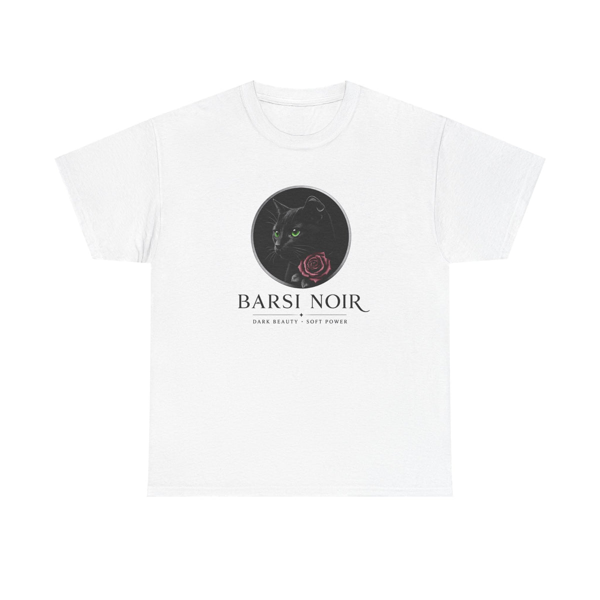 Barsi Noir Graphic Tee — Black Cat & Rose Vintage Logo Shirt