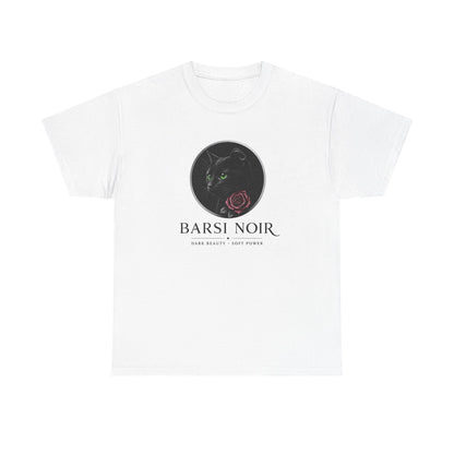Barsi Noir Graphic Tee — Black Cat & Rose Vintage Logo Shirt