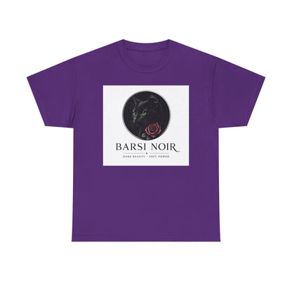 Barsi Noir Graphic Tee — Black Cat & Rose Vintage Logo Shirt