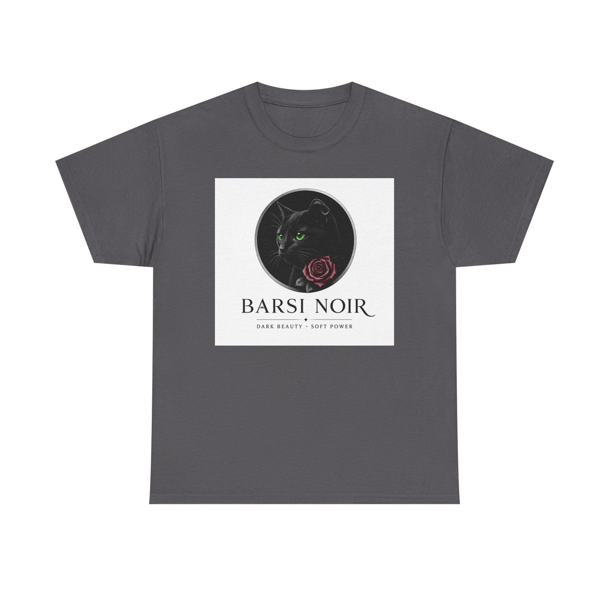Barsi Noir Graphic Tee — Black Cat & Rose Vintage Logo Shirt
