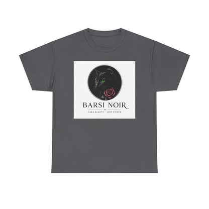 Barsi Noir Graphic Tee — Black Cat & Rose Vintage Logo Shirt