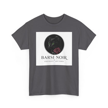 Barsi Noir Graphic Tee — Black Cat & Rose Vintage Logo Shirt