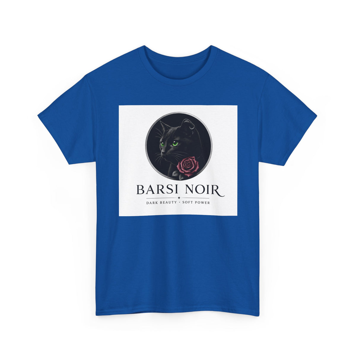 Barsi Noir Graphic Tee — Black Cat & Rose Vintage Logo Shirt